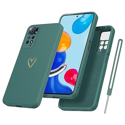 Yichxu Handyhülle für Xiaomi Redmi Note 11 /Note 11S Hülle mit Band Kette, Herz Love Silikon Weich TPU Stoßfeste Schutz Bumper Ultra Dünn Kratzfeste Schutzhülle für Redmi Note 11S /Note 11 4G, Grün von Yichxu