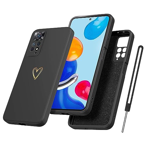 Yichxu Handyhülle für Xiaomi Redmi Note 11 /Note 11S Hülle mit Band Kette, Herz Love Silikon Weich TPU Stoßfeste Schutz Bumper Ultra Dünn Kratzfeste Schutzhülle für Redmi Note 11S /Note 11 4G, Schwarz von Yichxu