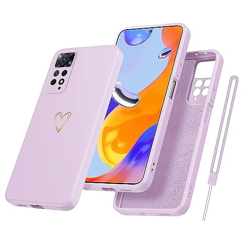 Yichxu Handyhülle für Xiaomi Redmi Note 11 Pro 5G Hülle mit Band Kette, Herz Love Silikon Weich TPU Stoßfeste Schutz Bumper Case Ultra Dünn Kratzfeste Schutzhülle für Redmi Note 11 Pro 4G/5G, Lila von Yichxu