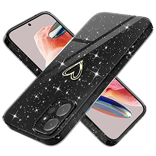 Yichxu Handyhülle für Xiaomi Redmi Note 12 4G Hülle Glitzer Herz Love Silikon TPU Stoßfeste Schutz Bumper Case Cover Glänzend Ultra Dünn Kratzfeste Schutzhülle für Redmi Note 12 4G, Schwarz von Yichxu