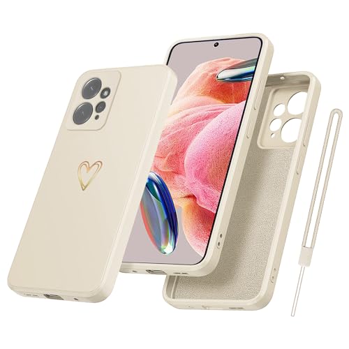 Yichxu Handyhülle für Xiaomi Redmi Note 12 4G Hülle mit Band Kette Herz Love Silikon Weich TPU Stoßfeste Schutz Bumper Case Ultra Dünn Kratzfeste Schutzhülle für Xiaomi Note 12 4G, Beige von Yichxu