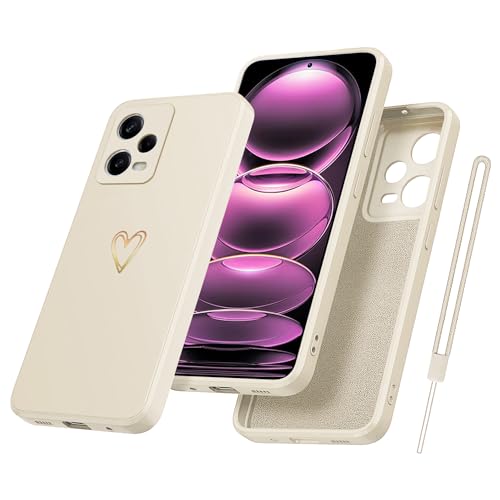 Yichxu Handyhülle für Xiaomi Redmi Note 12 Pro 5G Hülle mit Band Kette Herz Love Silikon Weich TPU Stoßfeste Schutz Bumper Case Ultra Dünn Kratzfeste Schutzhülle für Xiaomi Note 12 Pro 5G, Beige von Yichxu