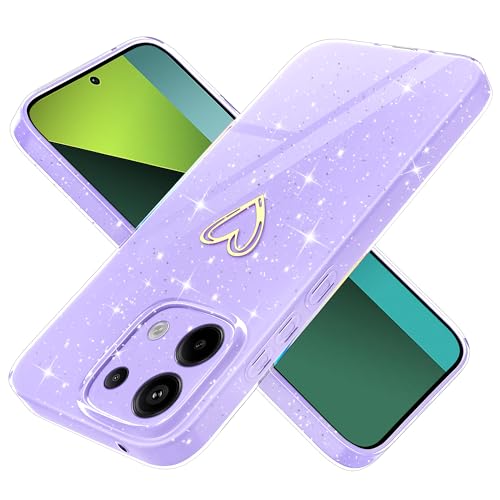 Yichxu Handyhülle für Xiaomi Redmi Note 13 Pro 5G Hülle Glitzer Herz Love Silikon TPU Stoßfeste Schutz Bumper Case Cover Glänzend Ultra Dünn Kratzfeste Schutzhülle für Redmi Note 13 Pro 5G, Lila von Yichxu