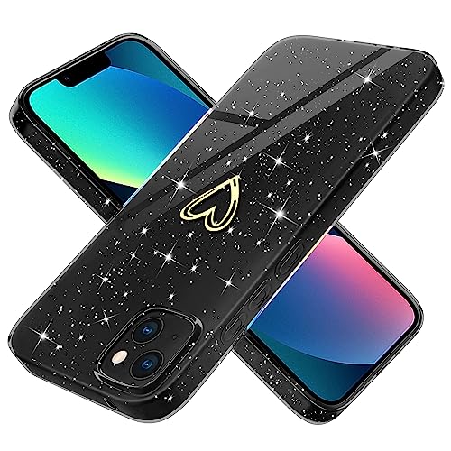 Yichxu Handyhülle für iPhone 13 Hülle Glitzer Gold Herz Love Silikon TPU Stoßfeste Schutz Bumper Case Cover Glänzend Ultra Dünn Kratzfeste Schutzhülle für iPhone 13 6,1 Zoll, Schwarz von Yichxu