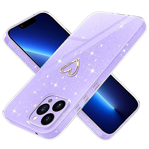 Yichxu Handyhülle für iPhone 13 Pro Hülle Glitzer Gold Herz Love Silikon TPU Stoßfeste Schutz Bumper Case Cover Glänzend Ultra Dünn Kratzfeste Schutzhülle für iPhone 13 Pro 6,1 Zoll, Lila von Yichxu