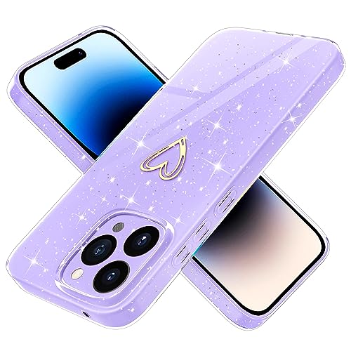 Yichxu Handyhülle für iPhone 14 Pro Hülle Glitzer Gold Herz Love Silikon TPU Stoßfeste Schutz Bumper Case Cover Glänzend Ultra Dünn Kratzfeste Schutzhülle für iPhone 14 Pro 6,1 Zoll, Lila von Yichxu