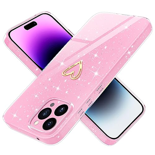 Yichxu Handyhülle für iPhone 14 Pro Max Hülle Glitzer Gold Herz Love Silikon TPU Stoßfeste Schutz Bumper Case Cover Glänzend Ultra Dünn Kratzfeste Schutzhülle für iPhone 14 Pro Max 6,7 Zoll, Rosa von Yichxu