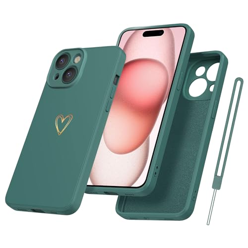 Yichxu Handyhülle für iPhone 15 Hülle mit Band Kette Herz Love Silikon Weich TPU Stoßfeste Schutz Bumper Case Ultra Dünn Kratzfeste Schutzhülle für iPhone 15, Grün von Yichxu