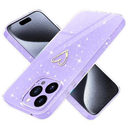 Yichxu Handyhülle für iPhone 15 Pro Hülle Glitzer Gold Herz Love Silikon TPU Stoßfeste Schutz Bumper Case Cover Glänzend Ultra Dünn Kratzfeste Schutzhülle für iPhone 15 Pro 6,1 Zoll, Lila von Yichxu