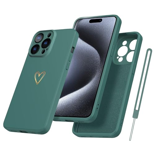 Yichxu Handyhülle für iPhone 15 Pro Hülle mit Band Kette Herz Love Silikon Weich TPU Stoßfeste Schutz Bumper Case Ultra Dünn Kratzfeste Schutzhülle für iPhone 15 Pro, Grün von Yichxu