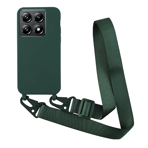 Yichxu Handykette Hülle für Xiaomi 14T Pro mit Band, TPU Silikon Handyhülle mit Kordel Lanyard, Schutzhülle mit Kette Stoßfest Nylon Schultergurt Necklace Handy Hülle für Xiaomi 14T Pro, Grün von Yichxu