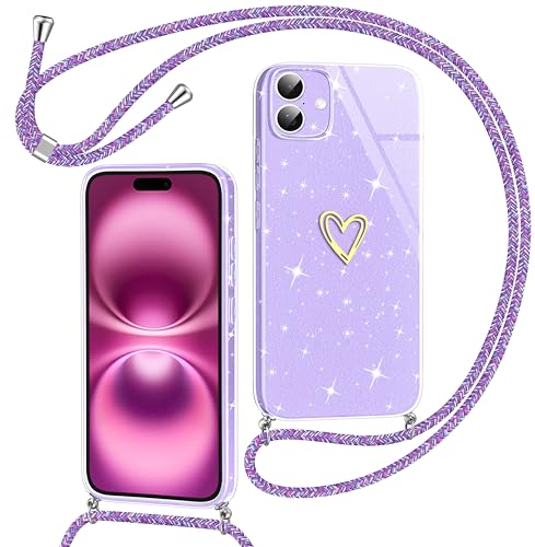 Yichxu Handykette für iPhone 16 Plus Hülle mit Band, Glitzer Herz Galvanik Silikon Handyhülle Kordel zum Umhängen, Schutzhülle mit Kette TPU Gel Stoßfest Necklace Handy Hülle für iPhone 16 Plus, Lila Yichxu Handykette für iPhone 16 Plus Hülle mit Band, Glitzer Herz Galvanik Silikon Handyhülle Kordel zum Umhängen, Schutzhülle mit Kette TPU Gel Stoßfest Necklace Handy Hülle für iPhone 16 Plus, Lila von Yichxu