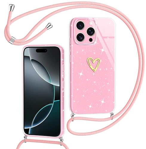 Yichxu Handykette für iPhone 16 Pro Hülle mit Band, Glitzer Herz Galvanik Silikon Handyhülle Kordel zum Umhängen, Schutzhülle mit Kette TPU Gel Stoßfest Necklace Handy Hülle für iPhone 16 Pro, Rosa Yichxu Handykette für iPhone 16 Pro Hülle mit Band, Glitzer Herz Galvanik Silikon Handyhülle Kordel zum Umhängen, Schutzhülle mit Kette TPU Gel Stoßfest Necklace Handy Hülle für iPhone 16 Pro, Rosa von Yichxu