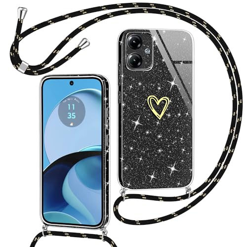 Yichxu Handykette für Motorola Moto G14 Hülle mit Band, Glitzer Herz Silikon Handyhülle Kordel zum Umhängen, Schutzhülle mit Kette TPU Gel Stoßfest Necklace Handy Hülle für Moto G14, Schwarz Yichxu Handykette für Motorola Moto G14 Hülle mit Band, Glitzer Herz Silikon Handyhülle Kordel zum Umhängen, Schutzhülle mit Kette TPU Gel Stoßfest Necklace Handy Hülle für Moto G14, Schwarz von Yichxu