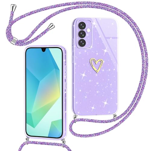 Yichxu Handykette für Samsung Galaxy A16 Hülle mit Band, Glitzer Herz Silikon Handyhülle Kordel zum Umhängen, Schutzhülle mit Kette TPU Stoßfest Necklace Handy Hülle für Samsung A16 4G/5G, Lila Yichxu Handykette für Samsung Galaxy A16 Hülle mit Band, Glitzer Herz Silikon Handyhülle Kordel zum Umhängen, Schutzhülle mit Kette TPU Stoßfest Necklace Handy Hülle für Samsung A16 4G/5G, Lila von Yichxu