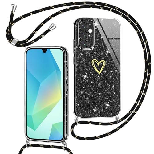 Yichxu Handykette für Samsung Galaxy A16 Hülle mit Band, Glitzer Herz Silikon Handyhülle Kordel zum Umhängen, Schutzhülle mit Kette TPU Stoßfest Necklace Handy Hülle für Samsung A16 4G/5G, Schwarz Yichxu Handykette für Samsung Galaxy A16 Hülle mit Band, Glitzer Herz Silikon Handyhülle Kordel zum Umhängen, Schutzhülle mit Kette TPU Stoßfest Necklace Handy Hülle für Samsung A16 4G/5G, Schwarz von Yichxu