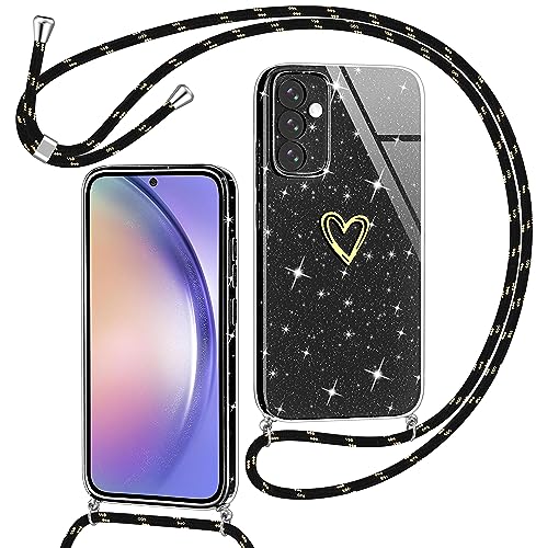 Yichxu Handykette für Samsung Galaxy A54 5G Hülle mit Band, Glitzer Herz Silikon Handyhülle Kordel zum Umhängen, Schutzhülle mit Kette TPU Gel Stoßfest Handy Necklace Hülle für Samsung A54 5G, Schwarz Yichxu Handykette für Samsung Galaxy A54 5G Hülle mit Band, Glitzer Herz Silikon Handyhülle Kordel zum Umhängen, Schutzhülle mit Kette TPU Gel Stoßfest Handy Necklace Hülle für Samsung A54 5G, Schwarz von Yichxu