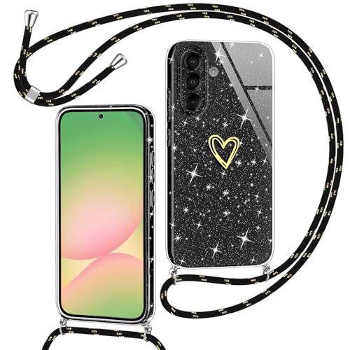 Yichxu Handykette für Samsung Galaxy A56 Hülle mit Band, Glitzer Herz Silikon Handyhülle Kordel zum Umhängen, Schutzhülle mit Kette TPU Gel Stoßfest Necklace Handy Hülle für Samsung A56 5G, Schwarz Yichxu Handykette für Samsung Galaxy A56 Hülle mit Band, Glitzer Herz Silikon Handyhülle Kordel zum Umhängen, Schutzhülle mit Kette TPU Gel Stoßfest Necklace Handy Hülle für Samsung A56 5G, Schwarz von Yichxu