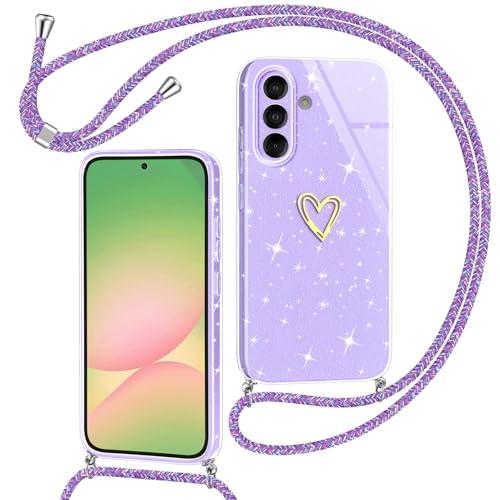 Yichxu Handykette für Samsung Galaxy A56 Hülle mit Band, Glitzer Herz Silikon Handyhülle Kordel zum Umhängen, Schutzhülle mit Kette TPU Gel Stoßfest Necklace Handy Hülle für Samsung A56 5G, Lila Yichxu Handykette für Samsung Galaxy A56 Hülle mit Band, Glitzer Herz Silikon Handyhülle Kordel zum Umhängen, Schutzhülle mit Kette TPU Gel Stoßfest Necklace Handy Hülle für Samsung A56 5G, Lila von Yichxu