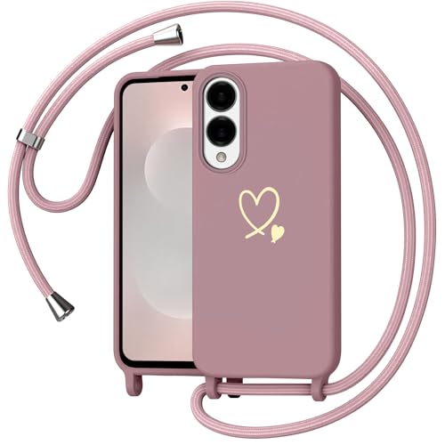 Yichxu Handykette für Samsung Galaxy S25 Edge 5G Hülle mit Band, Herz Design Necklace Handyhülle zum Umhängen Kordel, Stoßfest Schutzhülle mit Kette, Liquid Silikon Case für Samsung S25 Edge, Rosa von Yichxu