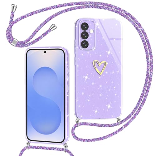 Yichxu Handykette für Samsung Galaxy S25 Hülle mit Band, Glitzer Herz Silikon Handyhülle Kordel zum Umhängen, Schutzhülle mit Kette TPU Gel Stoßfest Necklace Handy Hülle für Samsung S25 5G, Lila Yichxu Handykette für Samsung Galaxy S25 Hülle mit Band, Glitzer Herz Silikon Handyhülle Kordel zum Umhängen, Schutzhülle mit Kette TPU Gel Stoßfest Necklace Handy Hülle für Samsung S25 5G, Lila von Yichxu