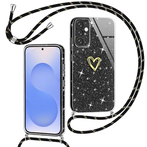 Yichxu Handykette für Samsung Galaxy S25 Hülle mit Band, Glitzer Herz Silikon Handyhülle Kordel zum Umhängen, Schutzhülle mit Kette TPU Gel Stoßfest Necklace Handy Hülle für Samsung S25 5G, Schwarz Yichxu Handykette für Samsung Galaxy S25 Hülle mit Band, Glitzer Herz Silikon Handyhülle Kordel zum Umhängen, Schutzhülle mit Kette TPU Gel Stoßfest Necklace Handy Hülle für Samsung S25 5G, Schwarz von Yichxu