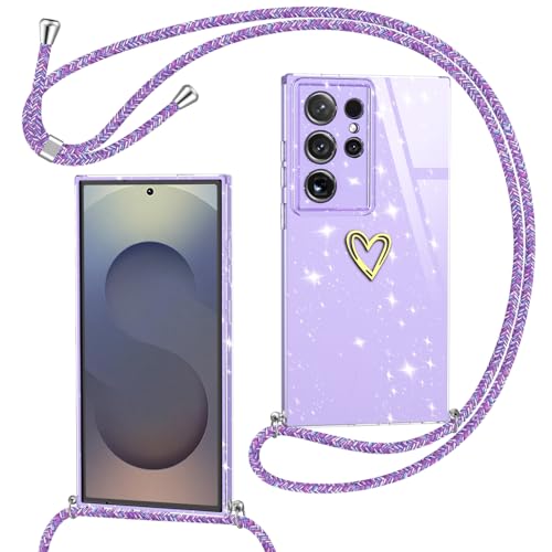 Yichxu Handykette für Samsung Galaxy S25 Ultra Hülle mit Band, Glitzer Herz Silikon Handyhülle Kordel zum Umhängen, Schutzhülle mit Kette Stoßfest Necklace Handy Hülle für Samsung S25 Ultra 5G, Lila Yichxu Handykette für Samsung Galaxy S25 Ultra Hülle mit Band, Glitzer Herz Silikon Handyhülle Kordel zum Umhängen, Schutzhülle mit Kette Stoßfest Necklace Handy Hülle für Samsung S25 Ultra 5G, Lila von Yichxu