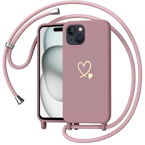 Yichxu Handykette für iPhone 15 Hülle mit Band, Herz Design Necklace Handyhülle zum Umhängen Kordel, Stoßfest Schutzhülle mit Kette, Weich TPU Liquid Silikon Case für iPhone 15, Rosa Yichxu Handykette für iPhone 15 Hülle mit Band, Herz Design Necklace Handyhülle zum Umhängen Kordel, Stoßfest Schutzhülle mit Kette, Weich TPU Liquid Silikon Case für iPhone 15, Rosa von Yichxu