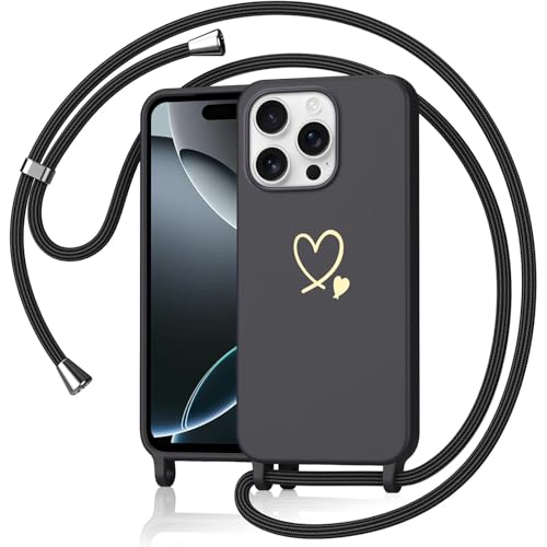 Yichxu Handykette für iPhone 16 Pro Hülle mit Band, Herz Design Necklace Handyhülle zum Umhängen Kordel, Stoßfest Schutzhülle mit Kette, Weich TPU Liquid Silikon Case für iPhone 16 Pro, Schwarz Yichxu Handykette für iPhone 16 Pro Hülle mit Band, Herz Design Necklace Handyhülle zum Umhängen Kordel, Stoßfest Schutzhülle mit Kette, Weich TPU Liquid Silikon Case für iPhone 16 Pro, Schwarz von Yichxu