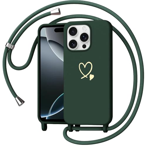 Yichxu Handykette für iPhone 16 Pro Hülle mit Band, Herz Design Necklace Handyhülle zum Umhängen Kordel, Stoßfest Schutzhülle mit Kette, Weich TPU Liquid Silikon Case für iPhone 16 Pro, Grün Yichxu Handykette für iPhone 16 Pro Hülle mit Band, Herz Design Necklace Handyhülle zum Umhängen Kordel, Stoßfest Schutzhülle mit Kette, Weich TPU Liquid Silikon Case für iPhone 16 Pro, Grün von Yichxu