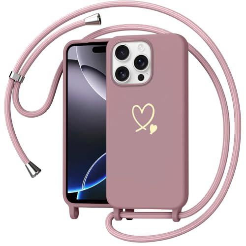 Yichxu Handykette für iPhone 16 Pro Max Hülle mit Band, Herz Design Necklace Handyhülle zum Umhängen Kordel, Stoßfest Schutzhülle mit Kette, Weich TPU Liquid Silikon Case für iPhone 16 Pro Max, Rosa Yichxu Handykette für iPhone 16 Pro Max Hülle mit Band, Herz Design Necklace Handyhülle zum Umhängen Kordel, Stoßfest Schutzhülle mit Kette, Weich TPU Liquid Silikon Case für iPhone 16 Pro Max, Rosa von Yichxu