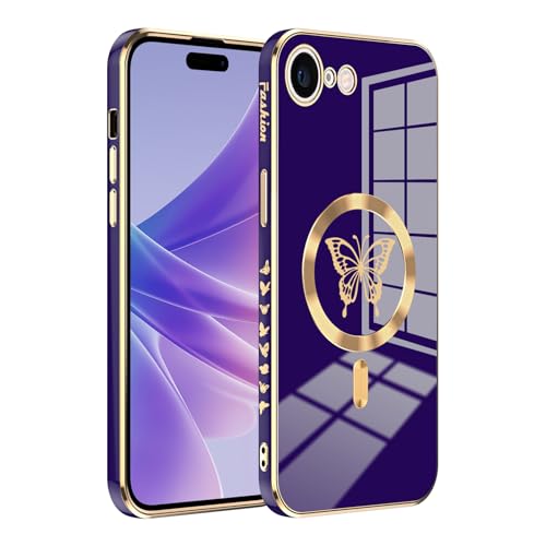 Yichxu für iPhone 16e Hülle Kompatibel mit MagSafe, Stoßfest Kratzfest Handyhülle Case mit Kameraschutz, Galvanisierung Schmetterlings Muster Magnetisch Schutzhülle für iPhone 16e, Lila Yichxu für iPhone 16e Hülle Kompatibel mit MagSafe, Stoßfest Kratzfest Handyhülle Case mit Kameraschutz, Galvanisierung Schmetterlings Muster Magnetisch Schutzhülle für iPhone 16e, Lila von Yichxu