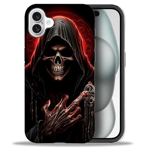 yicomon Kompatibel mit iPhone 16 Hülle, cooles rotes Totenkopf-Muster, matt, langlebig, modisch, lustig, Flüssigsilikon, weich, kratzfest, stoßfest, Schutzhülle yicomon Kompatibel mit iPhone 16 Hülle, cooles rotes Totenkopf-Muster, matt, langlebig, modisch, lustig, Flüssigsilikon, weich, kratzfest, stoßfest, Schutzhülle von yicomon