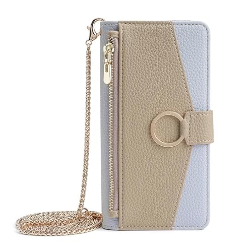 Yidai-Silu Galaxy A24 4G Wallet Case 【Standfunktion, Eingebaut Spiegel, Aufhängen Kette】 Geldtasche Handy Hülle für Samsung Galaxy A24 4G - Blau von Yidai-Silu