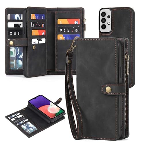 Yidai-Silu Galaxy A34 5G Handyhülle 【2 in 1 Abnehmbar, Hand Band, Kartenfach】 Wallet Magnet Case PU Leder Etui Flip Cover Schutz Schale Geldtasche für Samsung Galaxy A34 5G 6,6” - Schwarz von Yidai-Silu