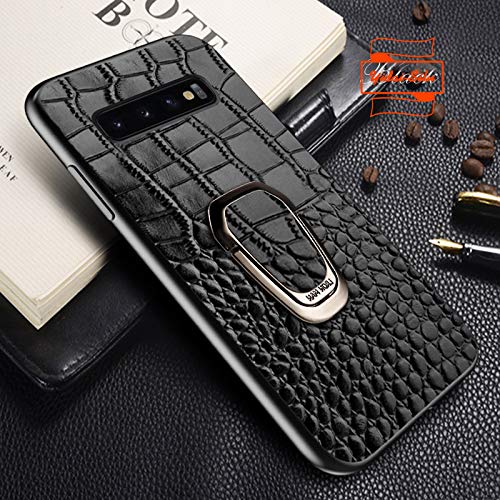 Yidai-Silu Galaxy S10+ Echtleder Back Cover 【Krokodil Muster, 360° Magnet KFZ, Handy Ring 】 Business TPU Bumper Case rutschfest Handy Hülle für Samsung Galaxy S10+ 6,4 Zoll - Schwarz von Yidai-Silu