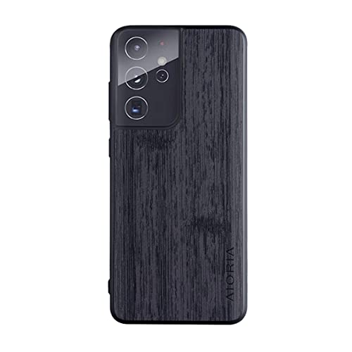 Yidai-Silu Galaxy S21 Ultra Back Cover 【Holz Muster, Anti-Fingerabdruck, Slim】 Rückseite Case Stoßfest Etui Schutz Tasche Schale Handy Hülle für Samsung Galaxy S21 Ultra 6,8" - Schwarz von Yidai-Silu