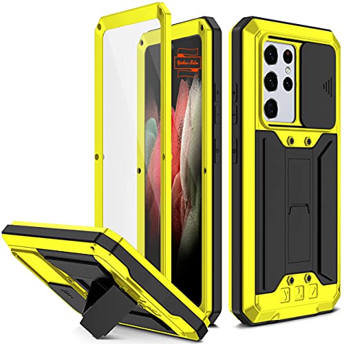 Yidai-Silu Galaxy S22 Ultra Outdoor Hülle 【Upgrade Design, IP-54 Zert, Kameraschutz】 360 Grad Full Schutz Cover Stoßfest Case Wasserdicht Stand Handyhülle für Samsung Galaxy S22 Ultra 6,8”- Gelb von Yidai-Silu