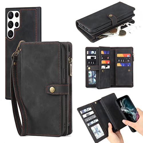 Yidai-Silu Galaxy S23+ Plus Handyhülle 【2 in 1 Abnehmbar, Hand Band, Kartenfach】 Wallet Magnet Case PU Leder Etui Flip Cover Schutz Schale Geldtasche für Samsung Galaxy S23+ Plus 6,6” - Schwarz von Yidai-Silu