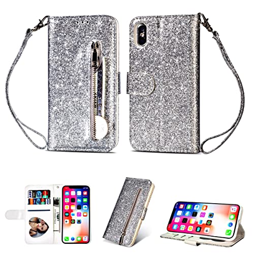 Yidai-Silu Galaxy S23 Ultra Flip Wallet Case 【Glitzer, Standfunktion, Kartenfach】 Handy Hülle Schutz Cover Portmonee Geldbeutel Brieftasche für Samsung Galaxy S23 Ultra 6,8" - Silber von Yidai-Silu