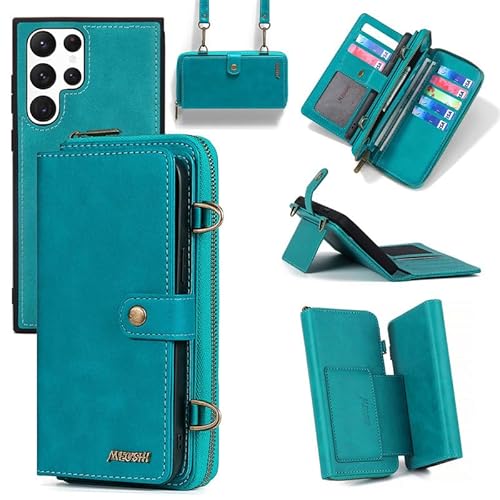 Yidai-Silu Galaxy S23 Ultra Wallet Case 【3 in 1 Abnehmbar Geldbeutel, Mutil-Funktion】 Magnet Hülle PU Leder Etui Flip Cover Brieftasche Geldbörse für Samsung Galaxy S23 Ultra 6,8" - Blau von Yidai-Silu