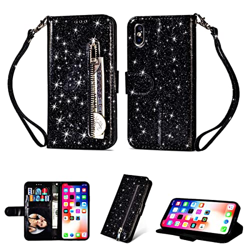 Yidai-Silu Galaxy S24 Ultra Flip Wallet Case 【Glitzer, Standfunktion, Kartenfach】 Handy Hülle Schutz Cover Portmonee Geldbeutel Brieftasche für Samsung Galaxy S24 Ultra 6,8" - Schwarz von Yidai-Silu