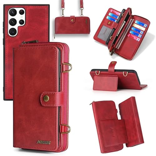 Yidai-Silu Galaxy S24 Ultra Wallet Case 【3 in 1 Abnehmbar Geldbeutel, Mutil-Funktion】 Magnet Hülle PU Leder Etui Flip Cover Brieftasche Geldbörse für Samsung Galaxy S24 Ultra -Rot von Yidai-Silu