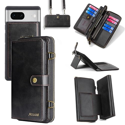 Yidai-Silu Google Pixel 7 Pro Wallet Case 【3 in 1 Abnehmbar Geldbeutel, Mutil-Funktion】 Magnet Hülle PU Leder Etui Flip Cover Brieftasche Geldbörse für Google Pixel 7 Pro - Schwarz von Yidai-Silu