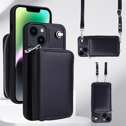 Yidai-Silu Handyhülle iPhone 15 Plus【2 in 1 Wallet Case, Umhängetasche】 Abnehmbar Leder Hülle Luxus Geldbörse mit Kartenfach Handytasche Handykette für Apple iPhone 15 Plus 6,7" - Navy blau von Yidai-Silu