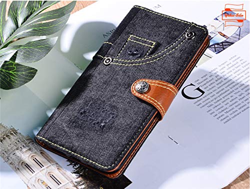 Yidai-Silu Huawei Mate 20 Pro Jeans Leder Case 【Cowboy Style, Retro Mashup, Standfunktion】 Handy Tasche Stoßfest Cover Schutzhülle Geldbörse Etui für Huawei Mate 20 Pro 6,39 Zoll - Schwarz von Yidai-Silu