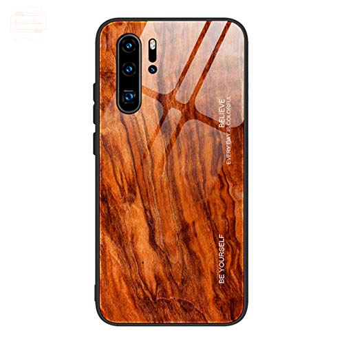 Yidai-Silu Huawei P30 Pro Glas Case 【Holz Muster, 9H Hart,Kratzfest】 Back Cover Hartglas TPU Bumper Handy Hülle Phone Schale Schutz Tasche für Huawei P30 Pro 6,47" - Orange M06 von Yidai-Silu