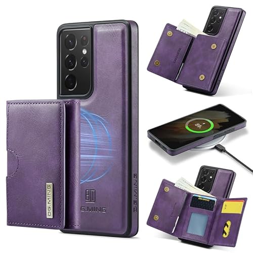Yidai-Silu Hülle für Samsung S21 Ultra 2-IN-1 Abnehmbar Handyhülle Magnetische Wallet Case PU Lederhülle Kabellos Laden Kartenfach RFID Schutzhülle Klapphülle für Samsung Galaxy S21 Ultra - Lila von Yidai-Silu