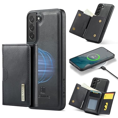 Yidai-Silu Hülle für Samsung S22+ 2-IN-1 Abnehmbar Handyhülle Magnetische Wallet Case PU Lederhülle Kabellos Laden Kartenfach RFID Schutzhülle Klapphülle für Samsung Galaxy S22+ Plus - Schwarz von Yidai-Silu