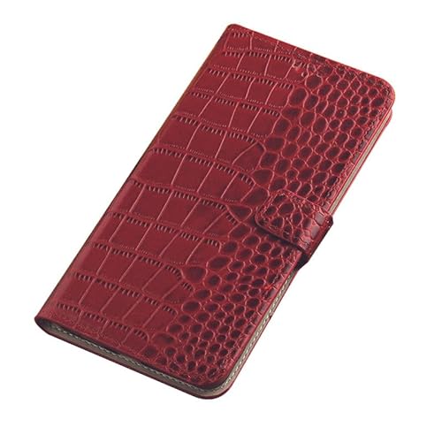 Yidai-Silu Klapphülle für Galaxy S25 Edge Echt Leder Hülle, Krokodiltextur Magnet Tasche Ständer Handy Cover Wallet Flip Case für Samsung Galaxy S25 Edge - Magnet Alligator Rot von Yidai-Silu